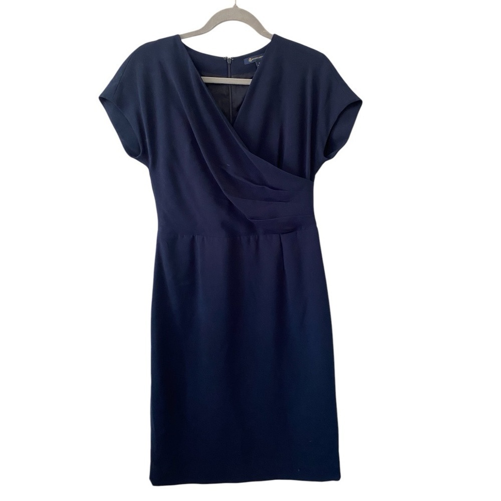 Brooks Brothers Faux Wrap Elegant Navy Blue Career Classy Dress